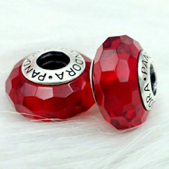 Pandora Jewelry - Pair of Red Fascinating Pandora Murano Glass Beads
